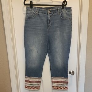 Chico's Light Blue Cropped Jeans with Embroidered Hem